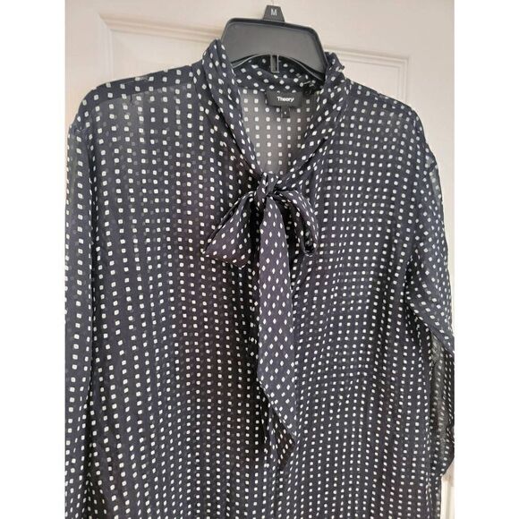 Theory Silk Chiffon Neck Tie Diamond Print Dress 6 - Picture 5 of 10